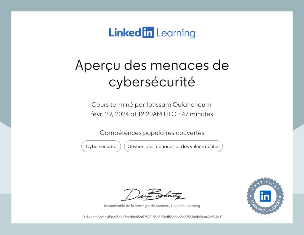 Apercu des menaces de cybersécurité Certificate