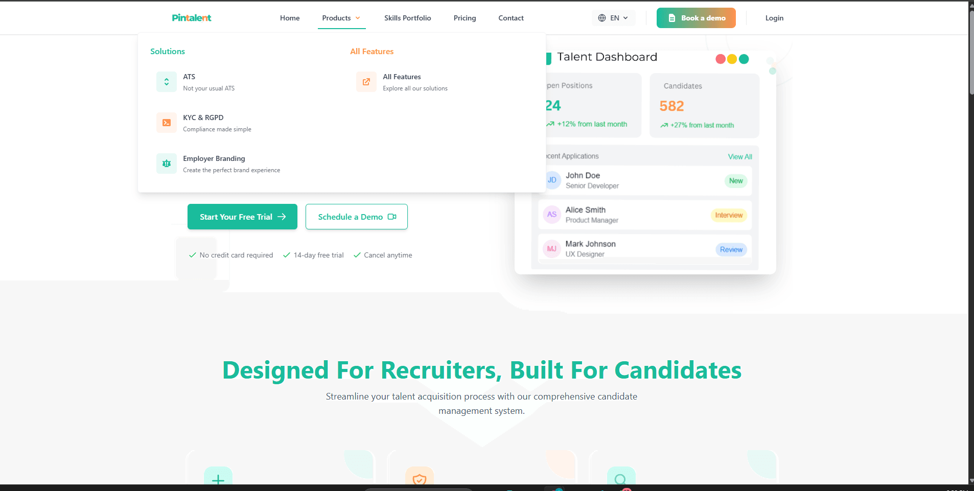 PinTalent — All-in-One Recruitment Platform Landing Page screenshot 2