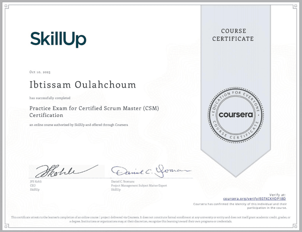Practice Exam for Certified Scrum Master (CSM) Certification